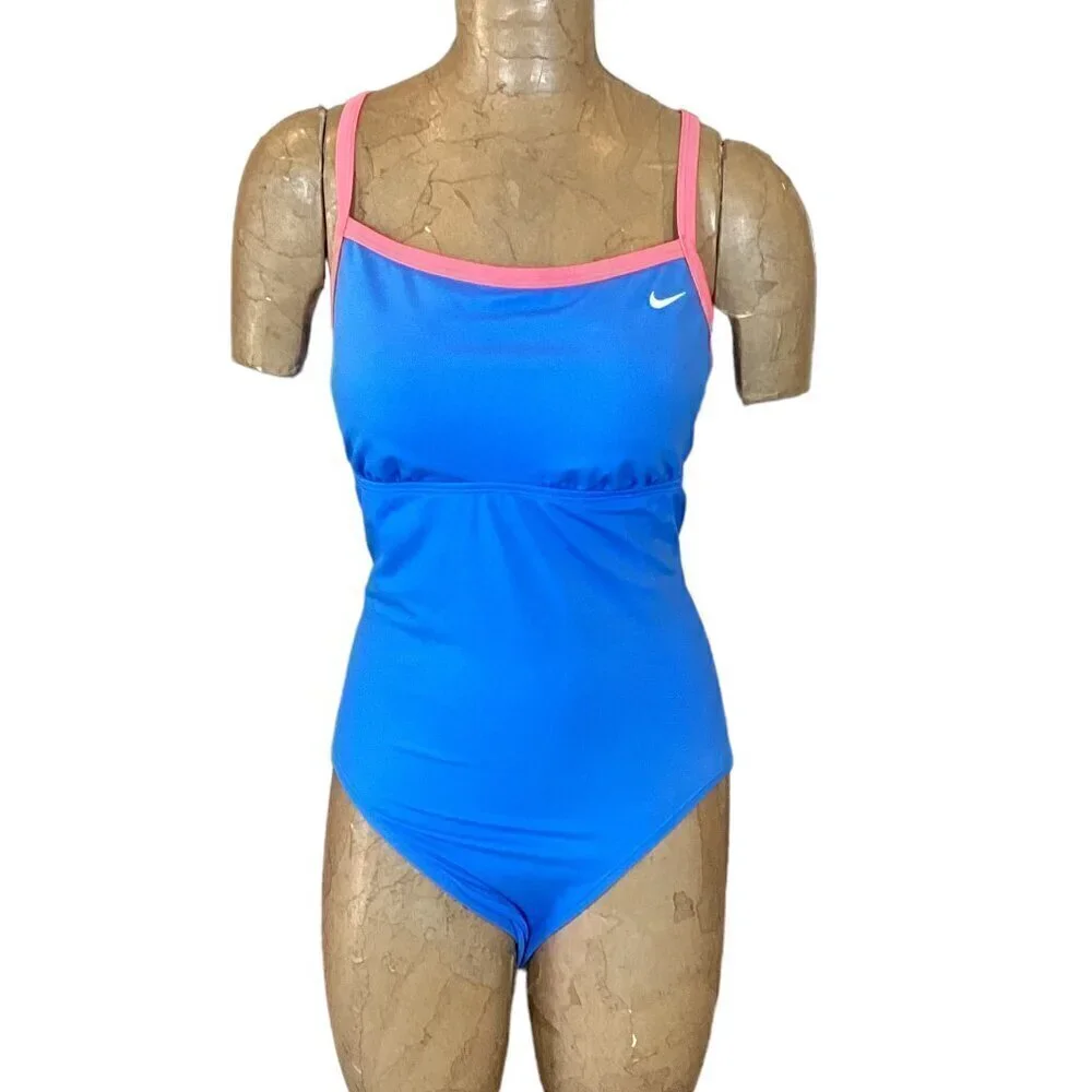 Nike Girls One-Piece Racerback‎ Swimsuit Sky Blue and Pink Sz 14 282i